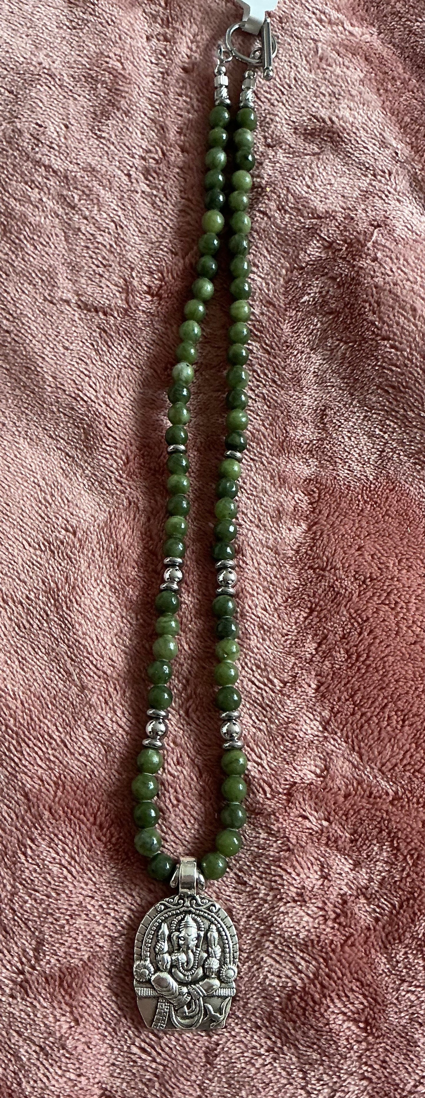 Jade Necklace with Ganesh Pendant – Handmade Sacred Jewelry