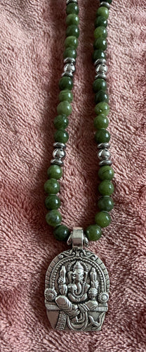 Jade Necklace with Ganesh Pendant – Handmade Sacred Jewelry