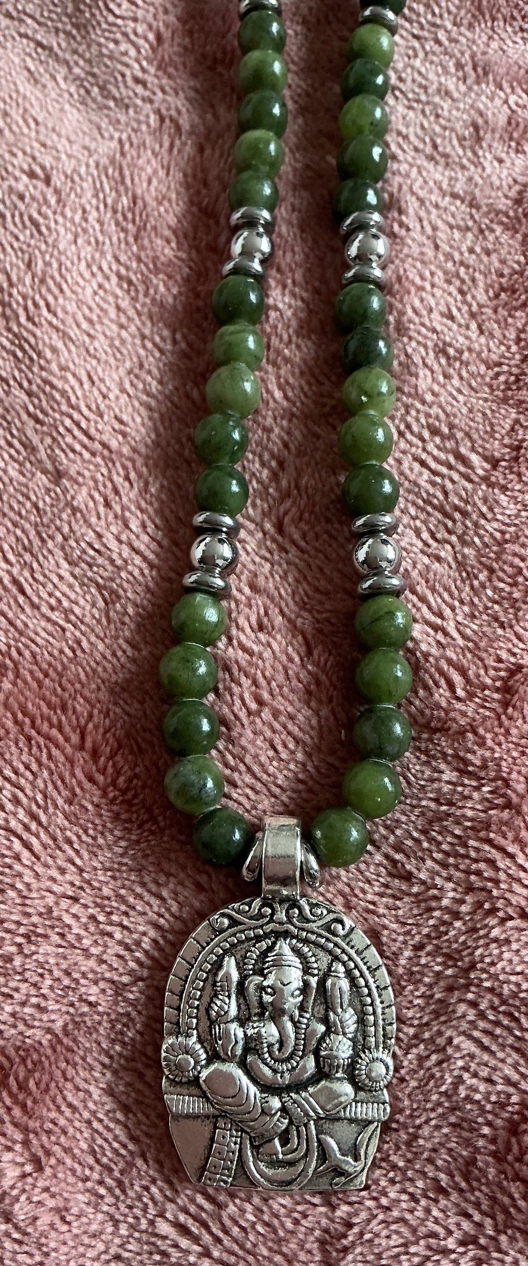 Jade Necklace with Ganesh Pendant – Handmade Sacred Jewelry