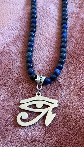 Lapis Lazuli Eye of Heru Necklace – Handmade Intuition, Protection & Royal Wisdom Jewelry