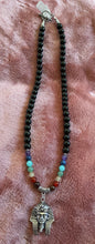 7 Chakra Beaded Necklace with Black Tourmaline & Kemetic Nswt (Pharaoh) Pendant