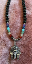 7 Chakra Beaded Necklace with Black Tourmaline & Kemetic Nswt (Pharaoh) Pendant