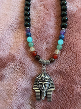 7 Chakra Beaded Necklace with Black Tourmaline & Kemetic Nswt (Pharaoh) Pendant