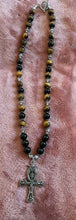 Handmade Tiger's Eye, Obsidian & Hematite Necklace with Ankh Pendant
