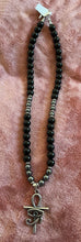 Obsidian & Hematite Beaded Necklace with Ankh + Eye of Ra Pendant – Handmade Protection Jewelry