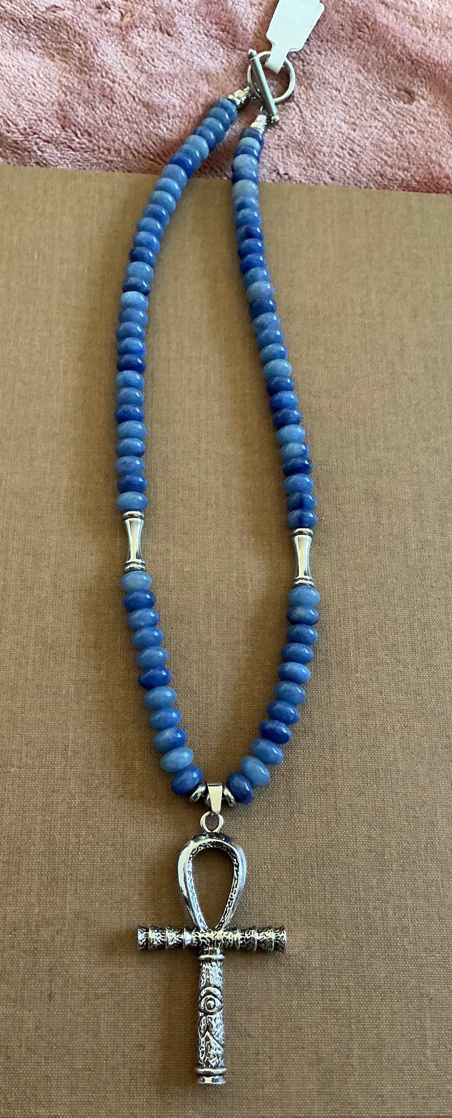 Blue Aventurine Ankh Necklace – Handmade Spiritual Jewelry