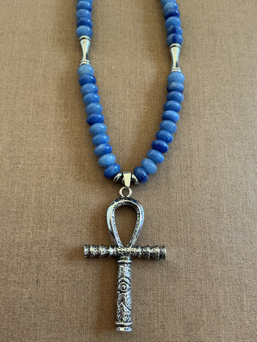 Blue Aventurine Ankh Necklace – Handmade Spiritual Jewelry