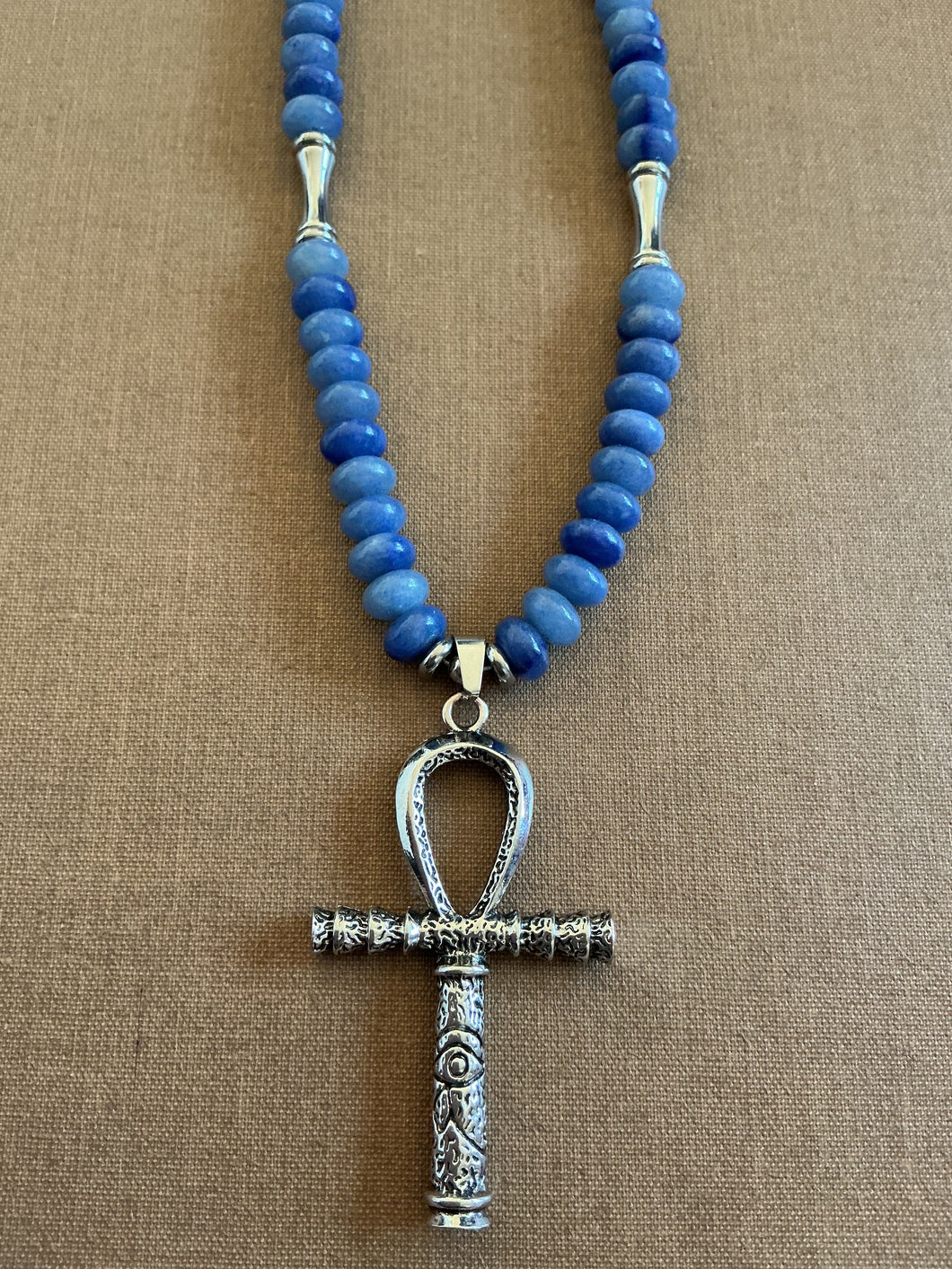 Blue Aventurine Ankh Necklace – Handmade Spiritual Jewelry