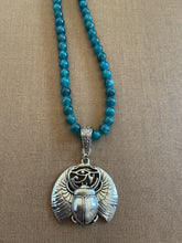 Blue Apatite Beaded Necklace with Winged Khper (Scarab)