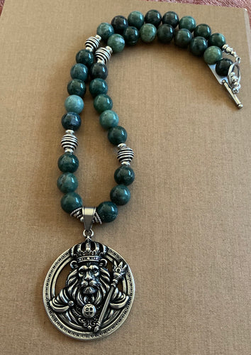 Moss Agate Lion King Necklace
