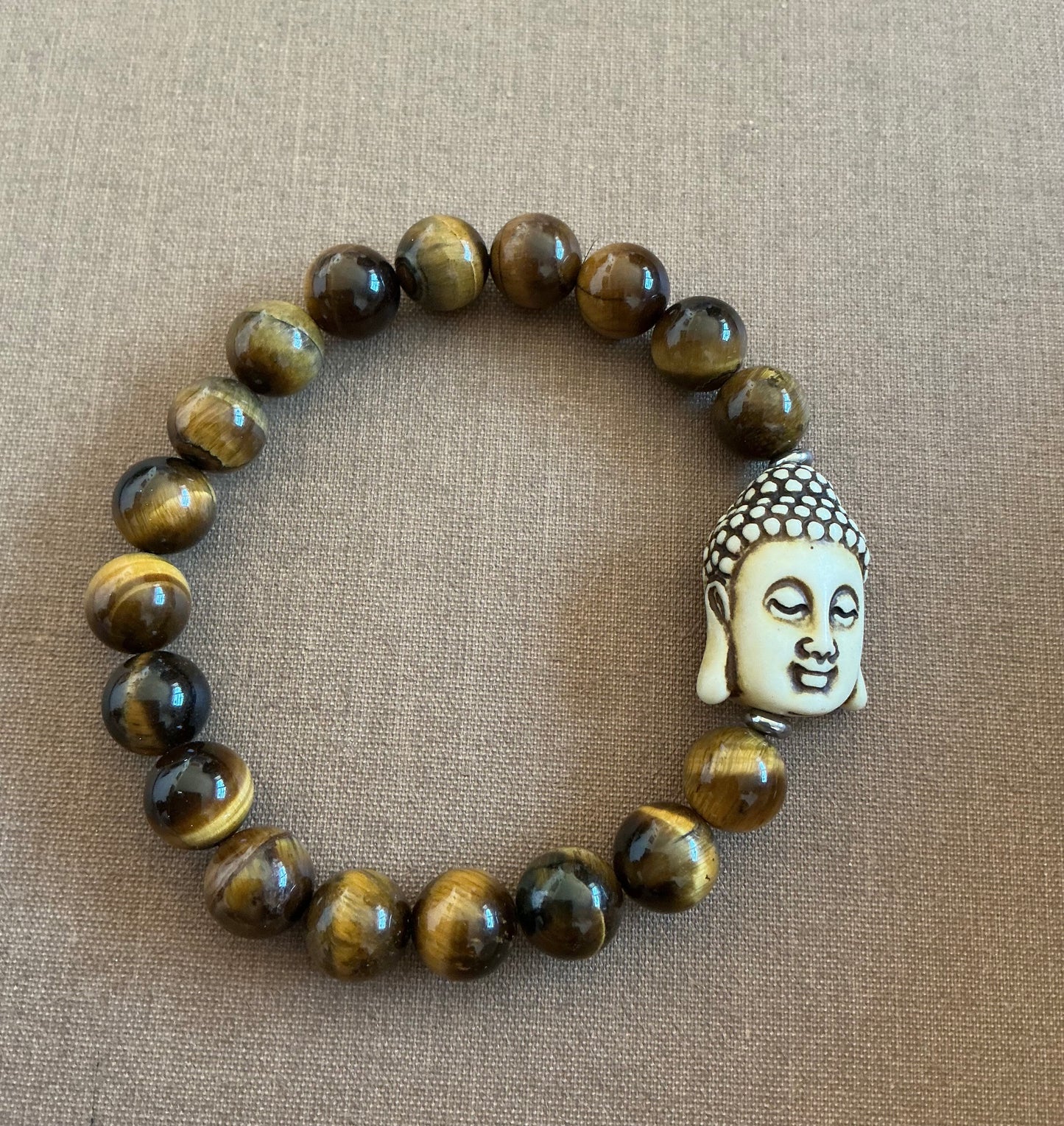 Tiger’s Eye Bracelet with Flat Carved Buddha Face