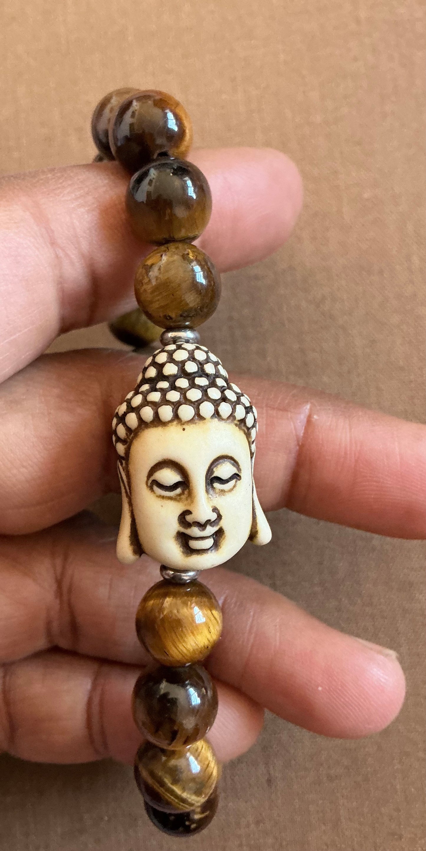 Tiger’s Eye Bracelet with Flat Carved Buddha Face