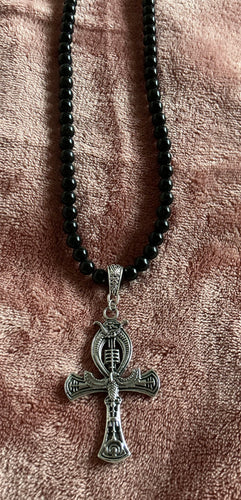 Djed Ankh Obsidian Necklace – Handmade Protection and Ancestral Power Talisman