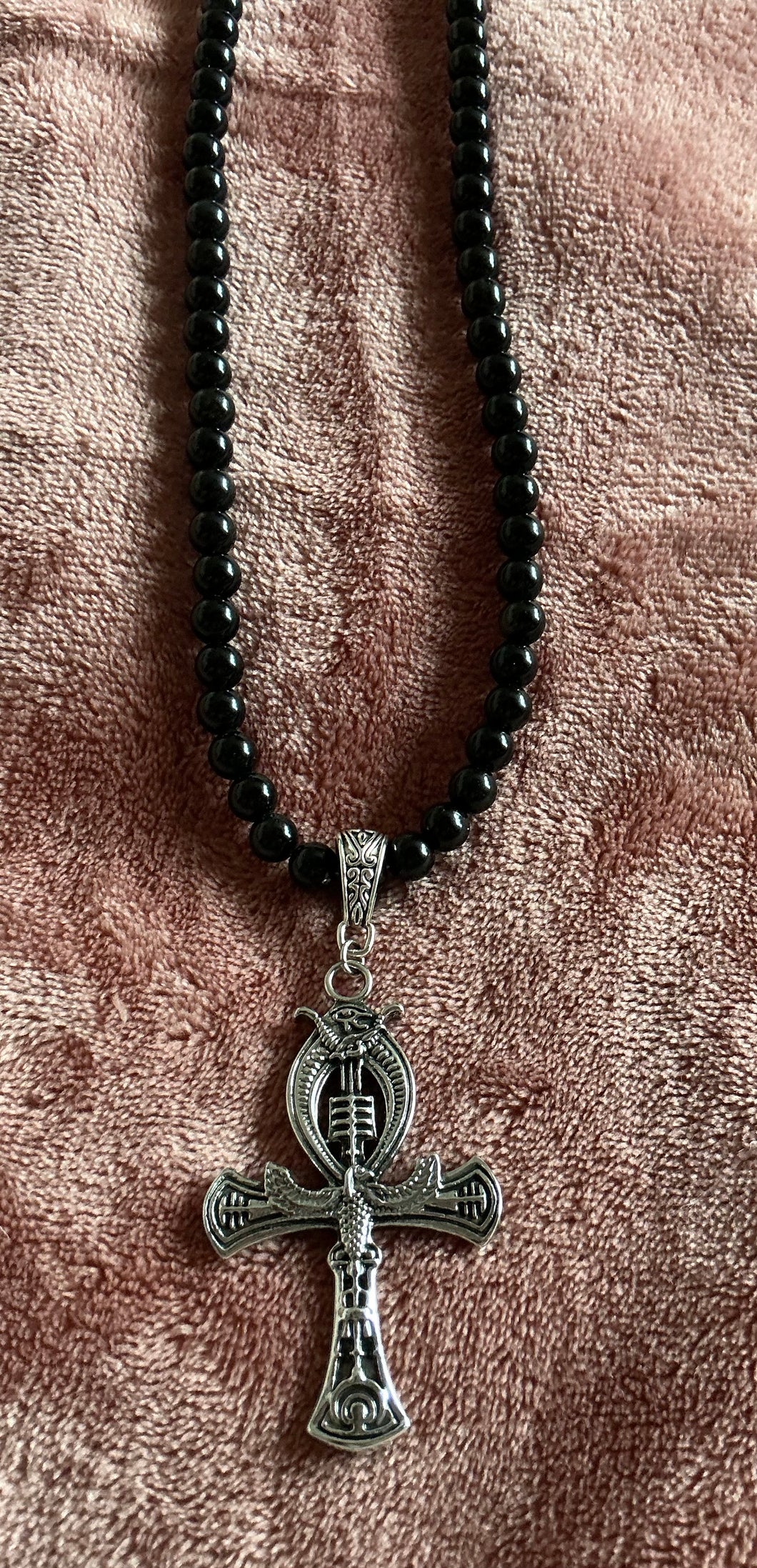Djed Ankh Obsidian Necklace – Handmade Protection and Ancestral Power Talisman