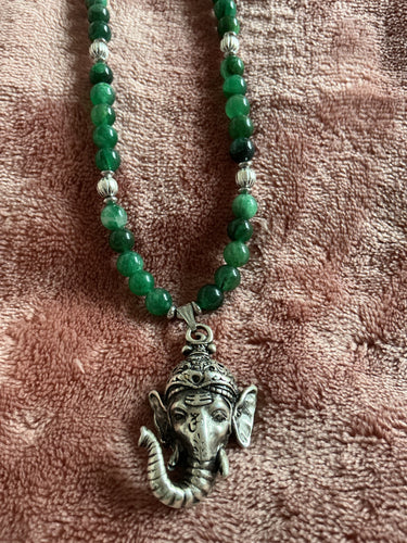 Green Mica Ganesh Necklace – Handmade Sacred Protection Jewelry