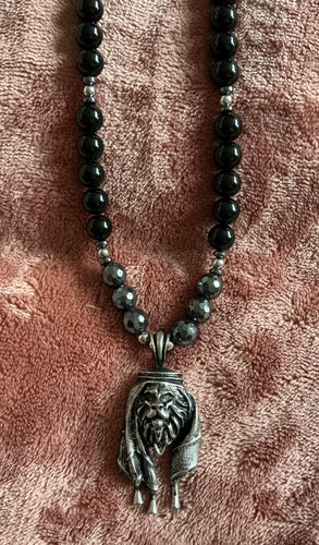 Habibi Lion Necklace – Obsidian Faceted Hematite Power Talisman