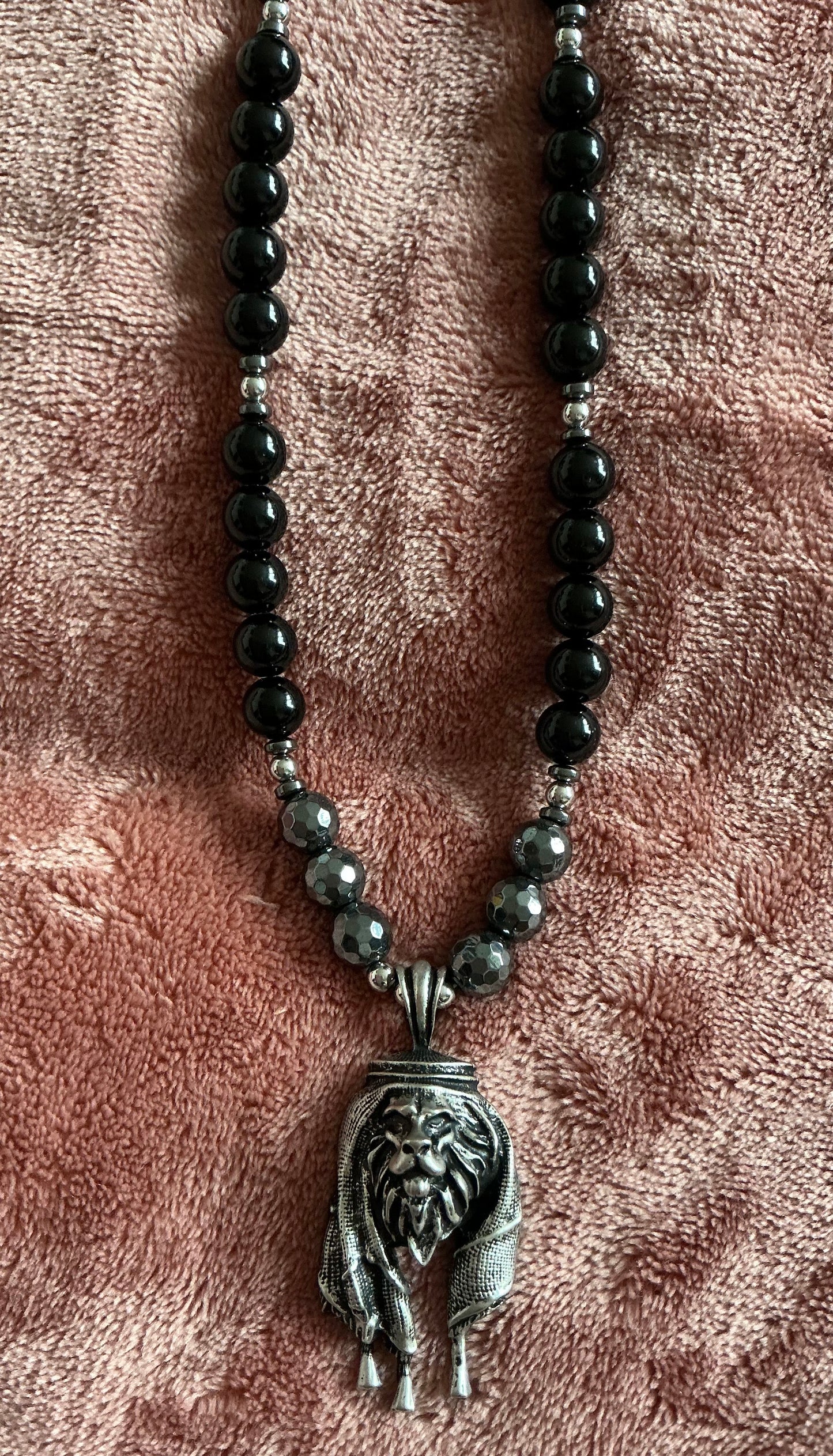 Habibi Lion Necklace – Obsidian Faceted Hematite Power Talisman