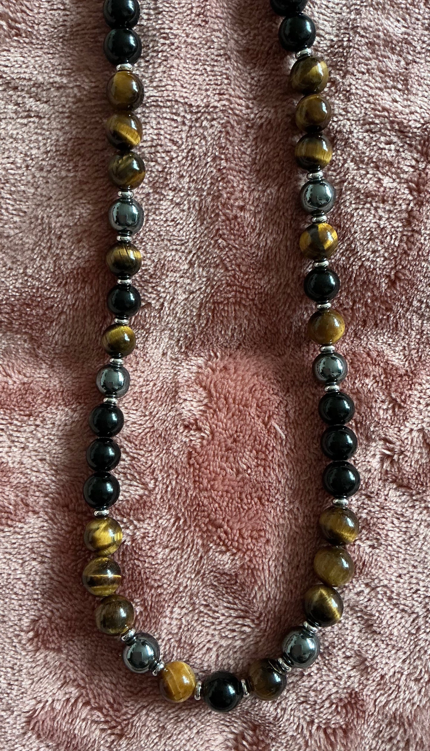 Triple Protection and Power Necklace – Obsidian, Hematite, and Tiger’s Eye