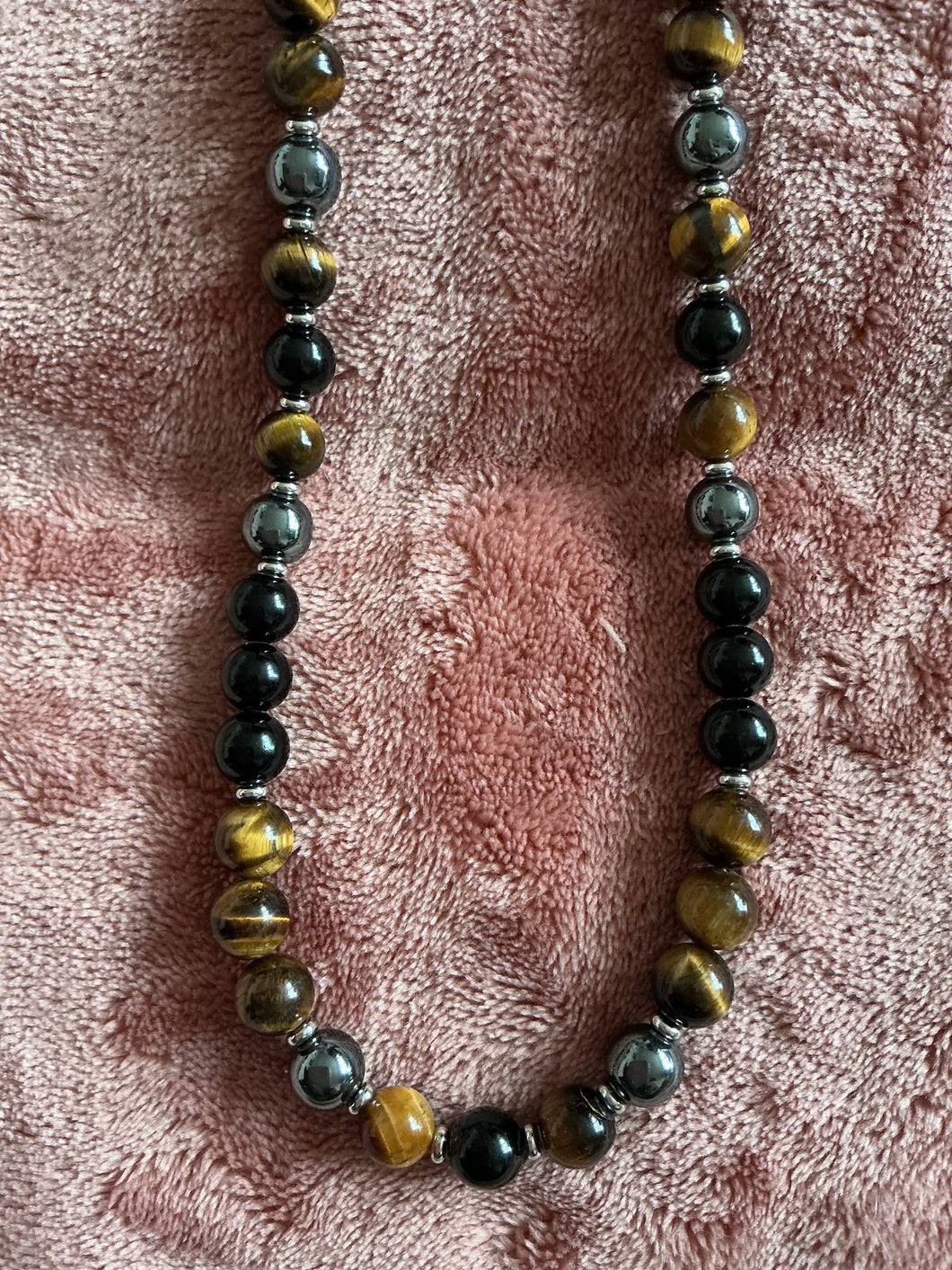 Triple Protection and Power Necklace – Obsidian, Hematite, and Tiger’s Eye