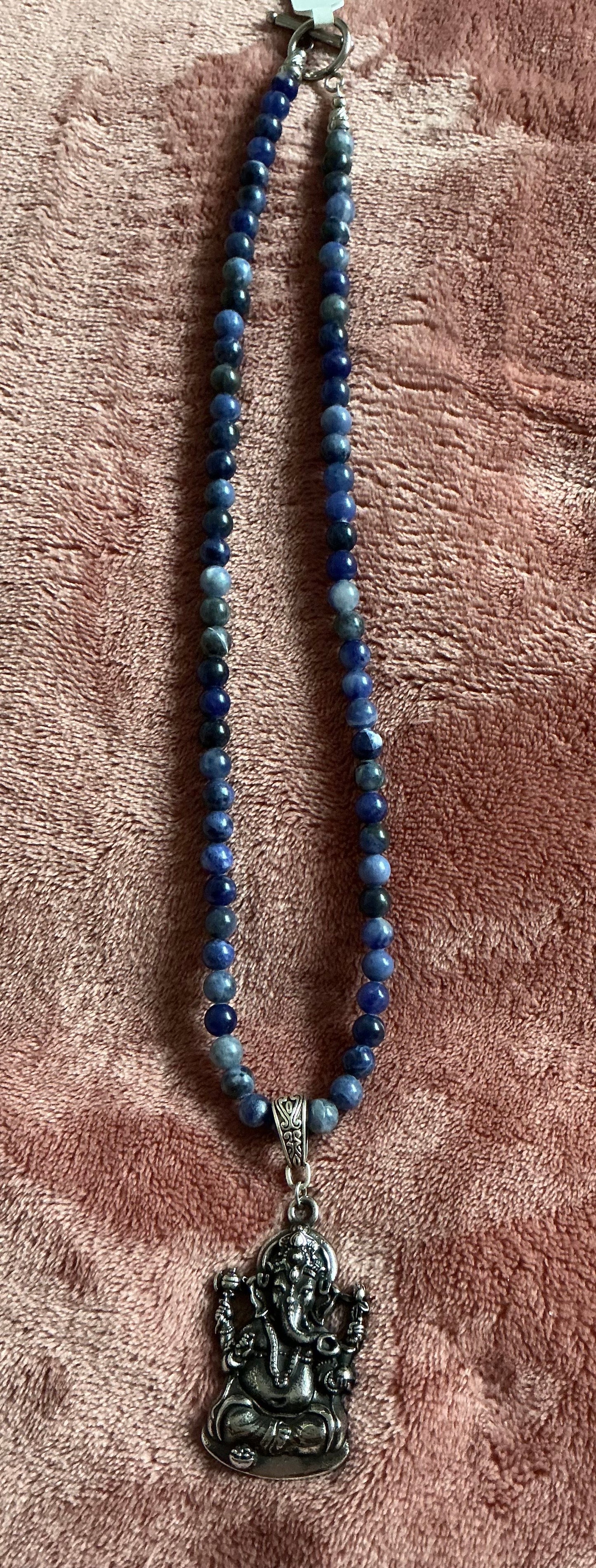 Sodalite Beaded Necklace with Ganesh Pendant – Clarity, Wisdom & Divine Guidance