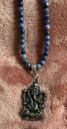 Sodalite Beaded Necklace with Ganesh Pendant – Clarity, Wisdom & Divine Guidance