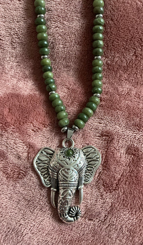 Jade Necklace with Large Elephant Head Pendant – Prosperity, Wisdom & Protection