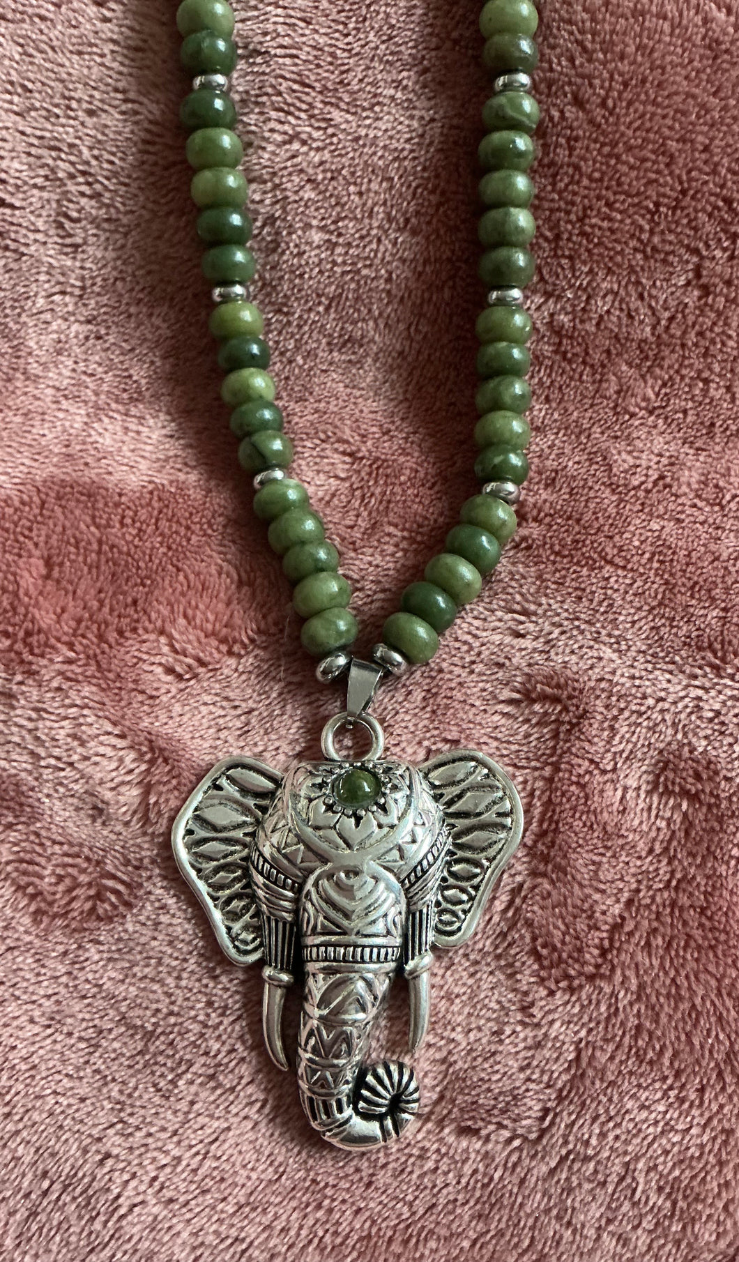 Jade Necklace with Large Elephant Head Pendant – Prosperity, Wisdom & Protection