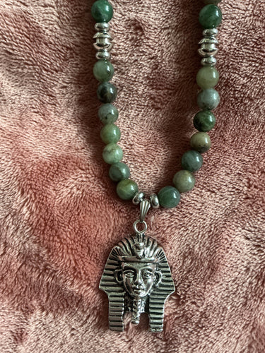 Jade Beaded Necklace with Kemetic Ruler Pendant