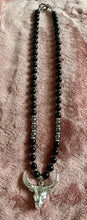 Obsidian & Hematite Beaded Necklace with Bull Pendant – Handmade Protection Jewelry
