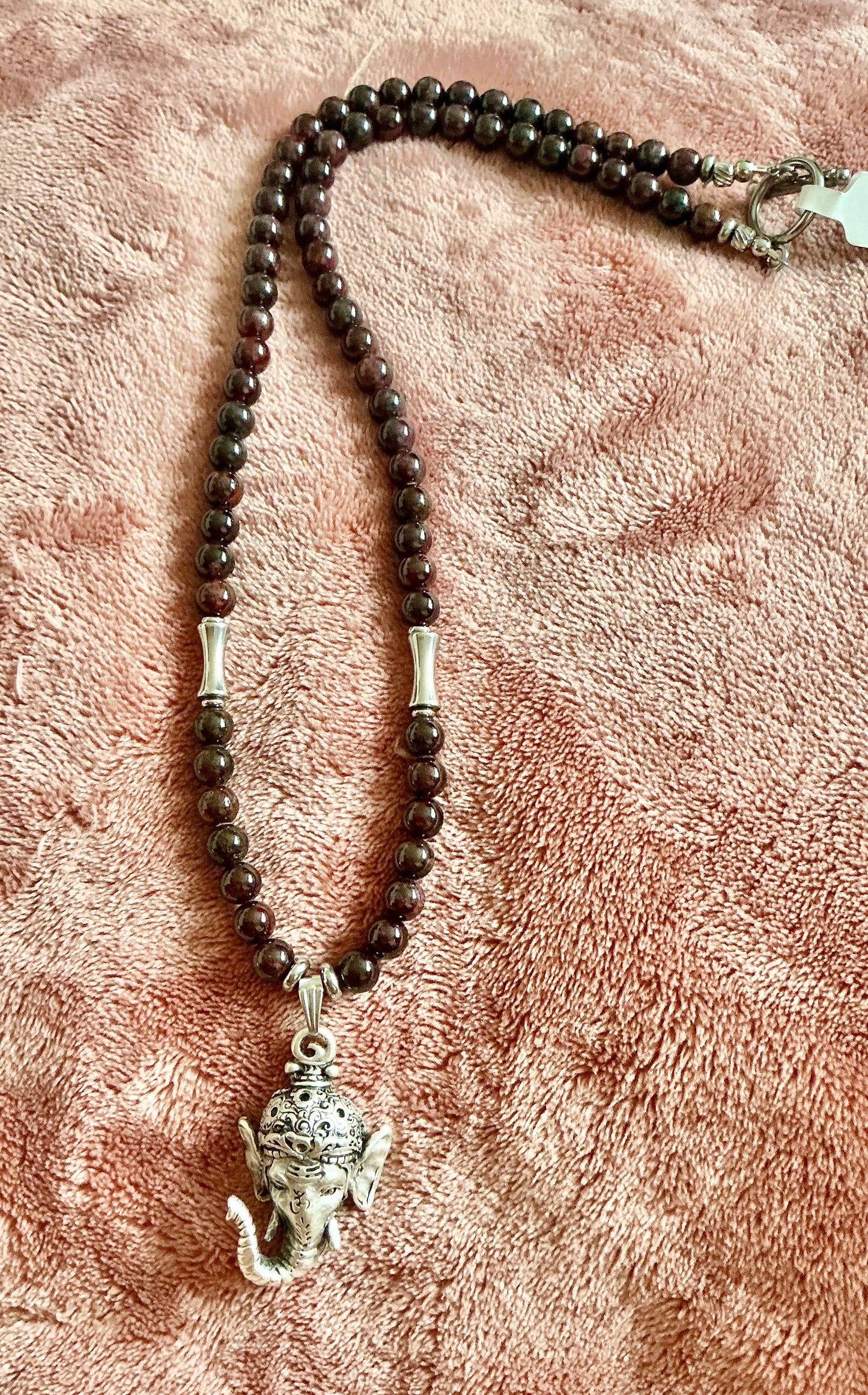 Garnet Necklace with Ganesh Pendant – Handmade Sacred Jewelry