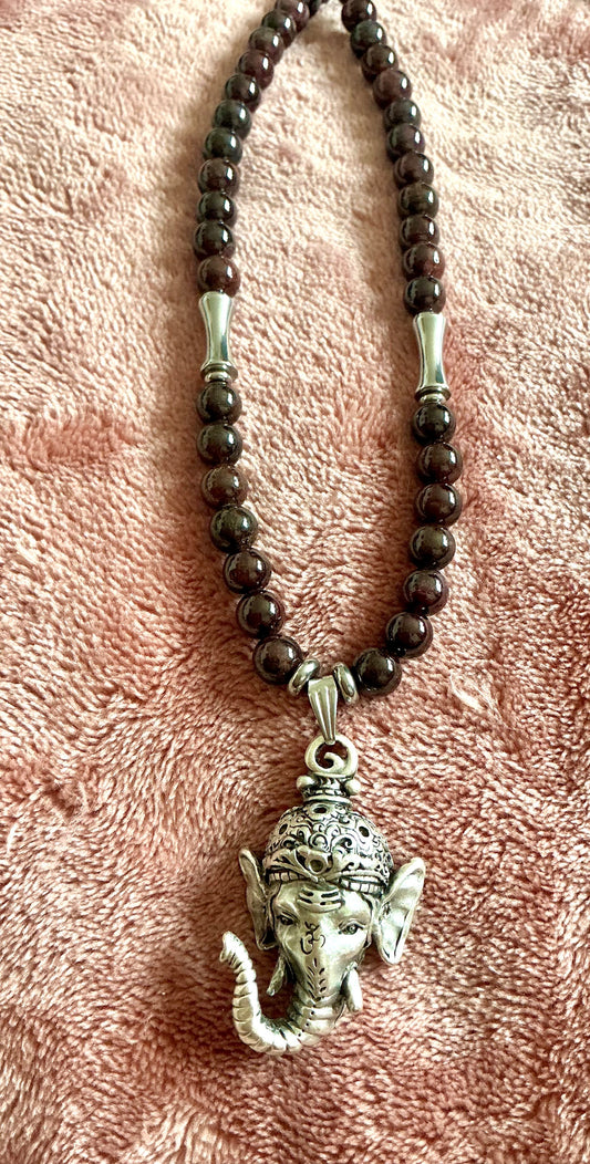 Garnet Necklace with Ganesh Pendant – Handmade Sacred Jewelry