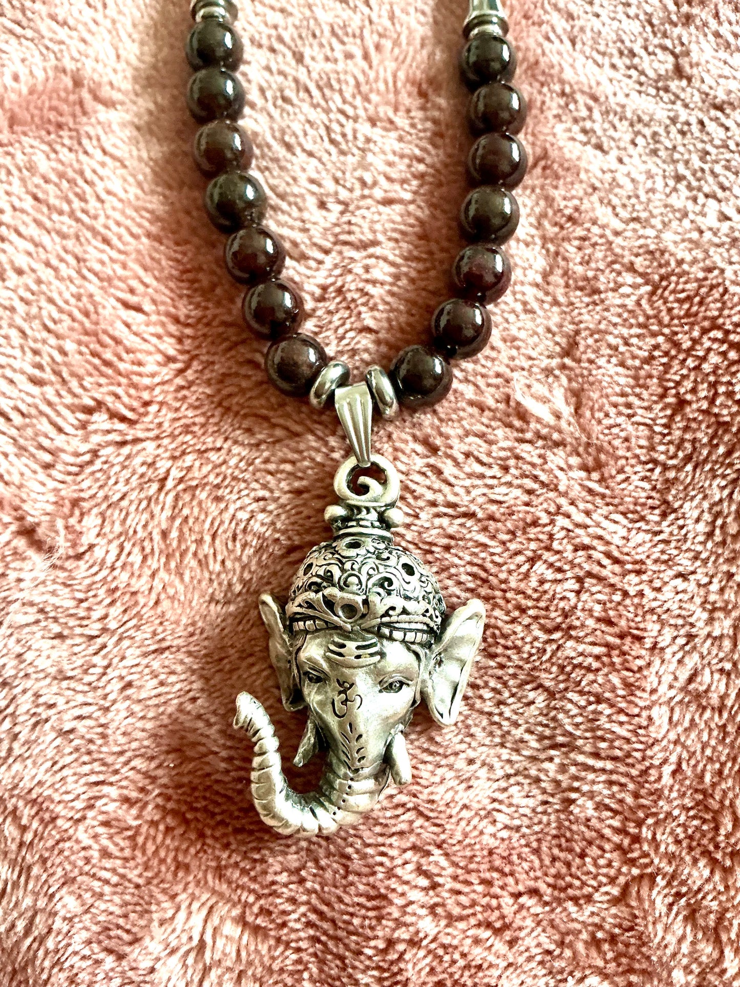Garnet Necklace with Ganesh Pendant – Handmade Sacred Jewelry