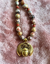 Red Creek Jasper Beaded Necklace with Winged Khper (Scarab)