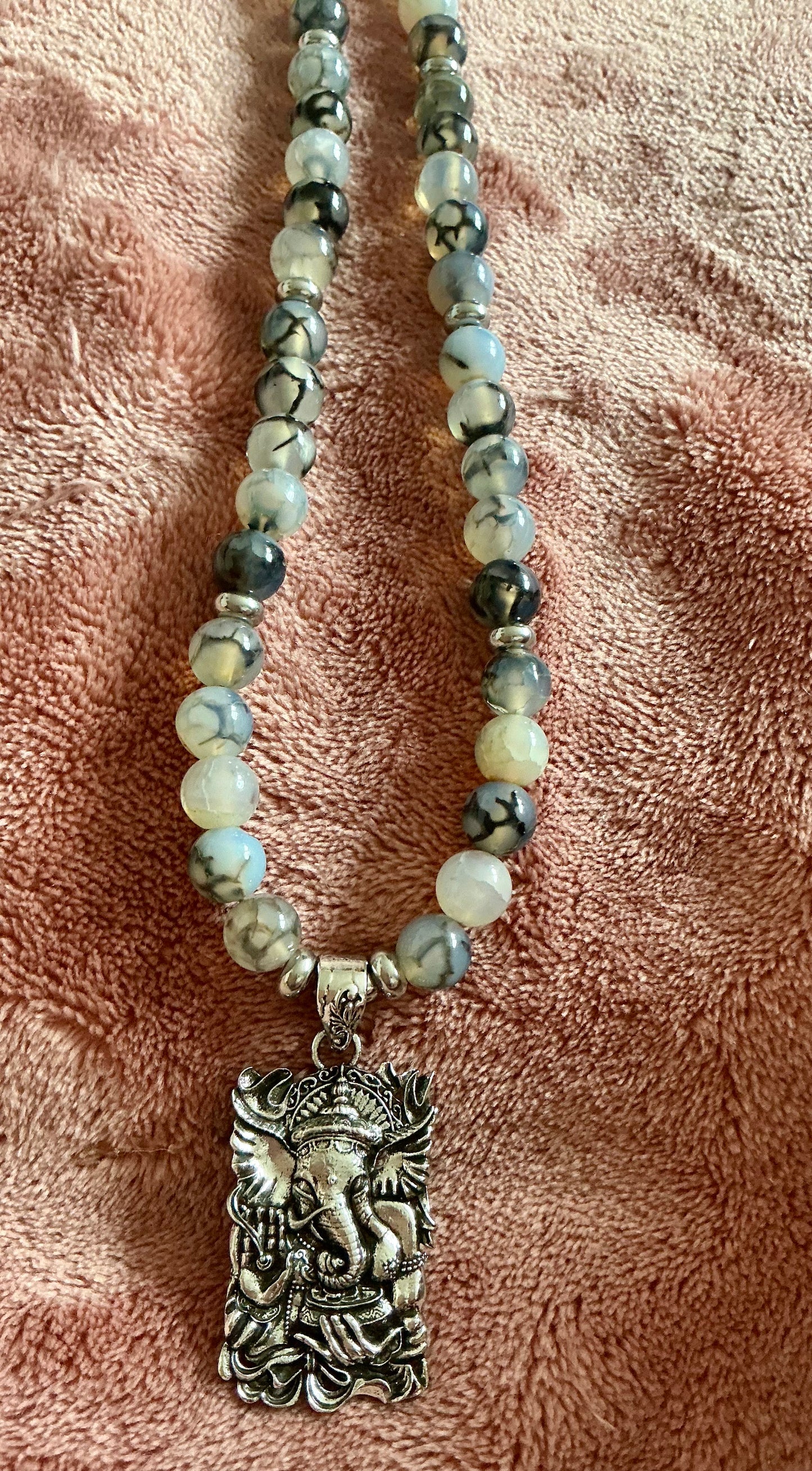 Spider Web Agate Necklace With Ganesh Pendant