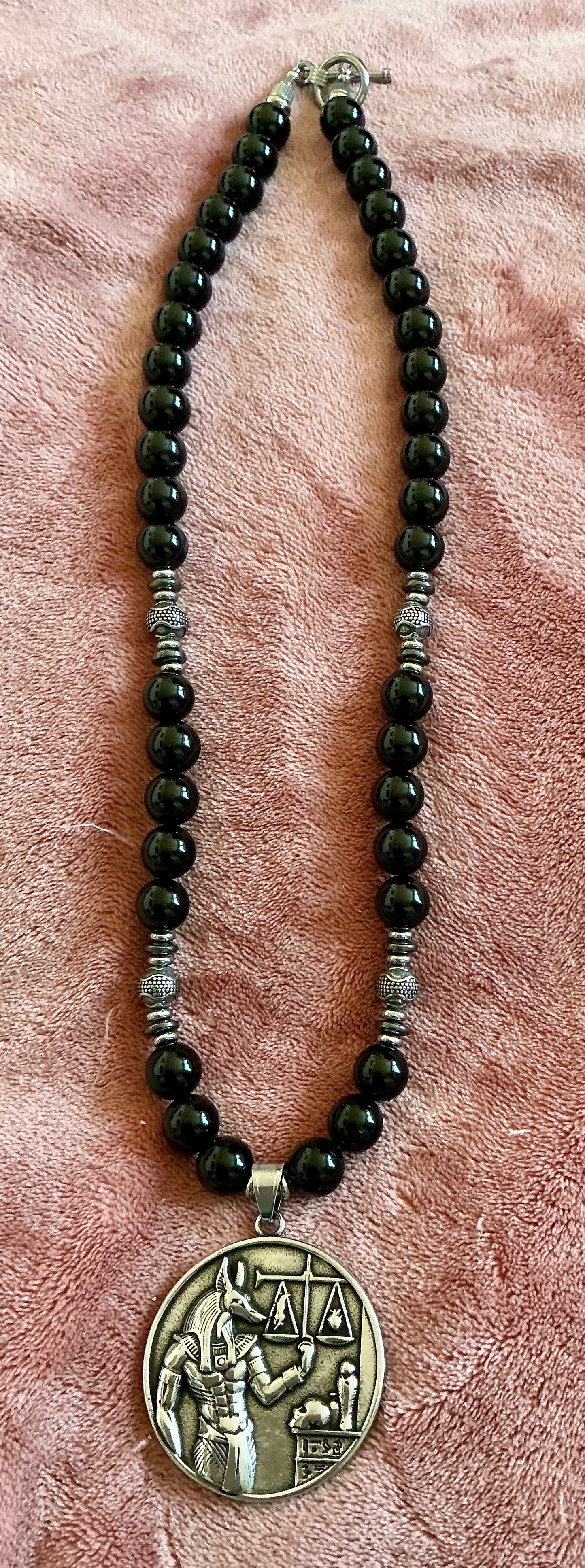Obsidian & Hematite Anpu Pendant