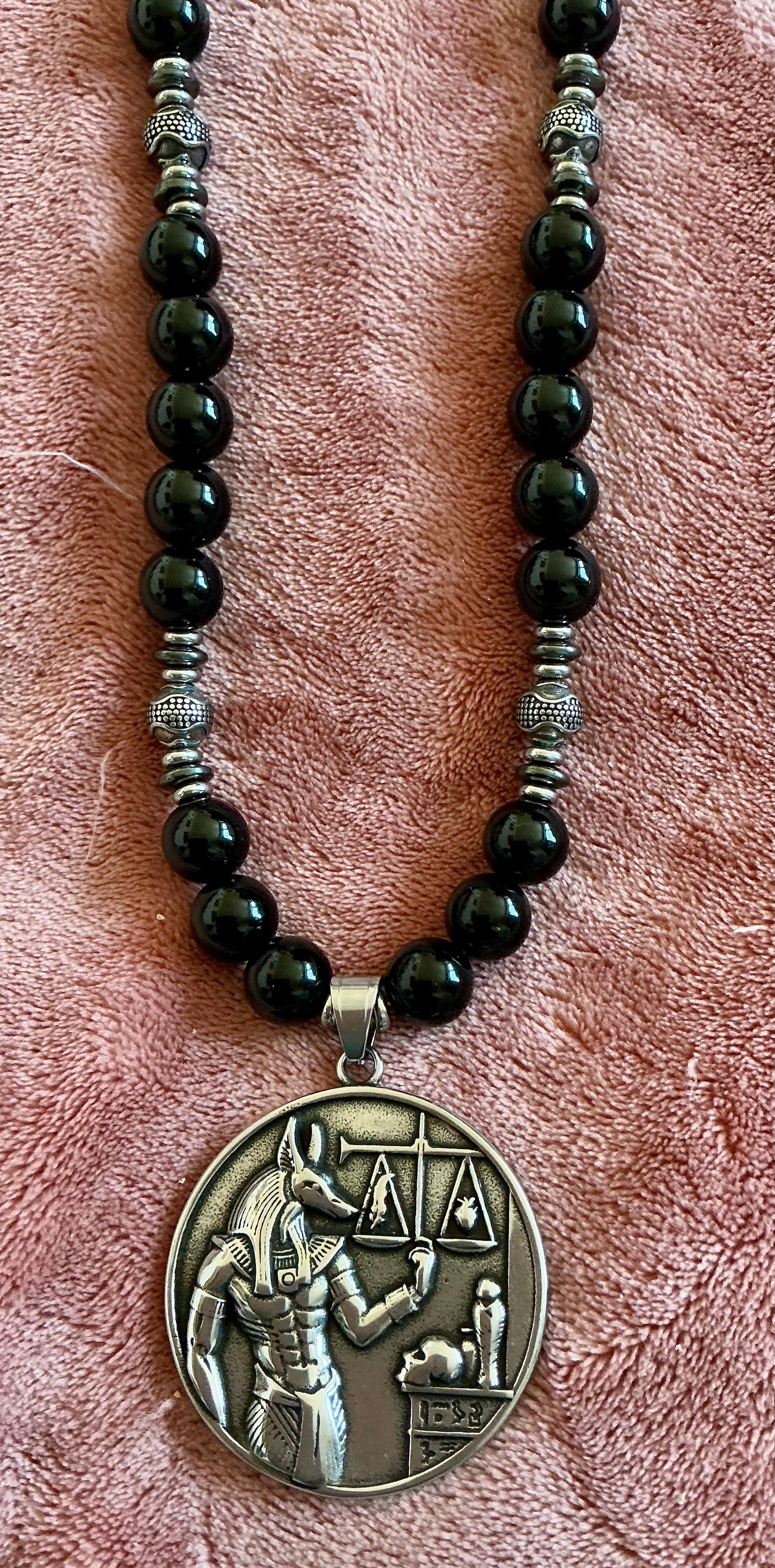 Obsidian & Hematite Anpu Pendant