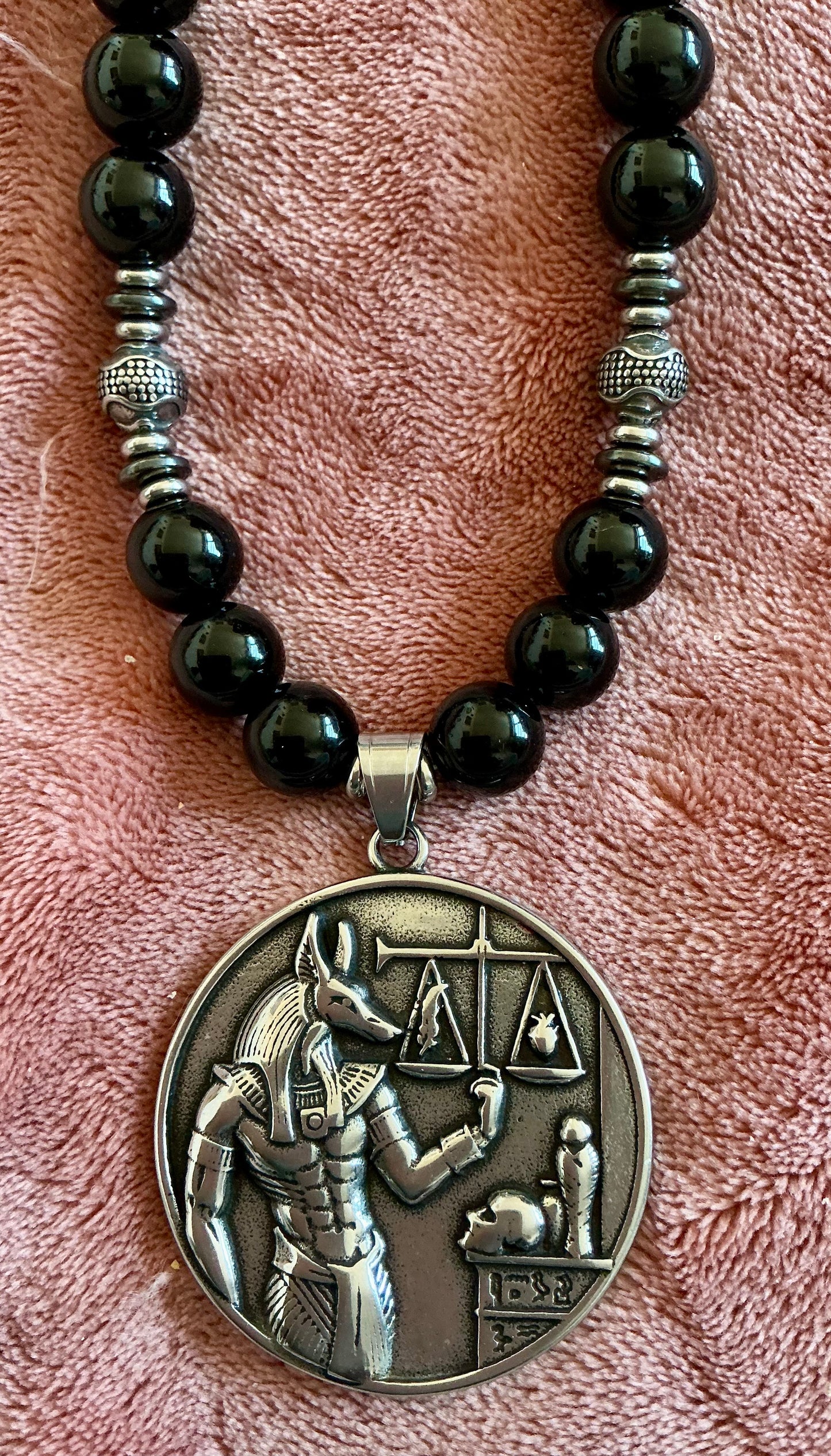 Obsidian & Hematite Anpu Pendant
