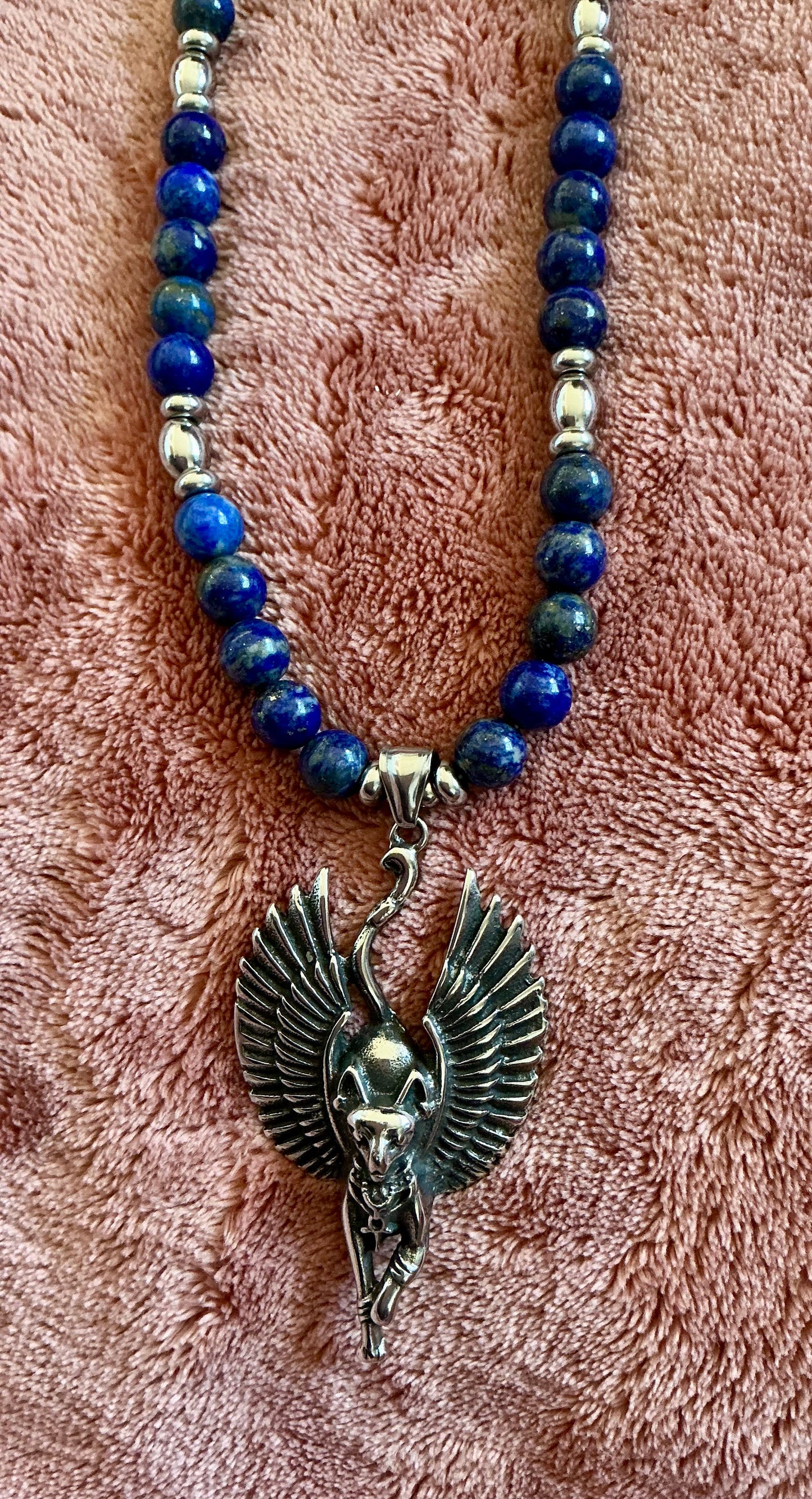 Lapis Lazuli Necklace with Winged Baset