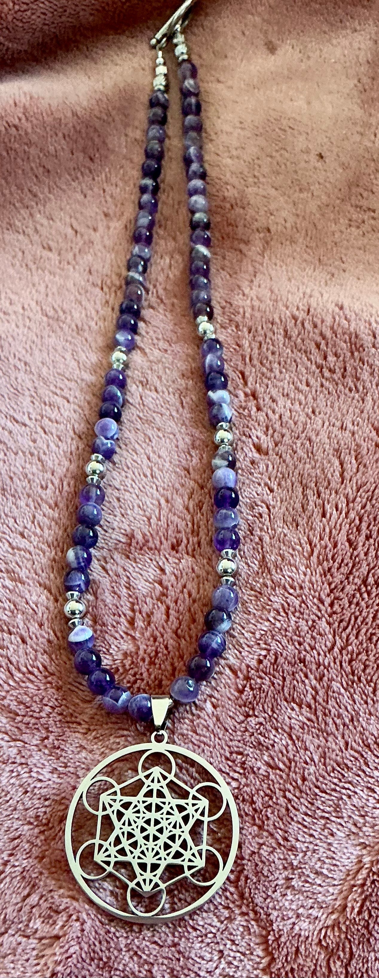 Chevron Amethyst with Sacred Geometry Metatron Necklace