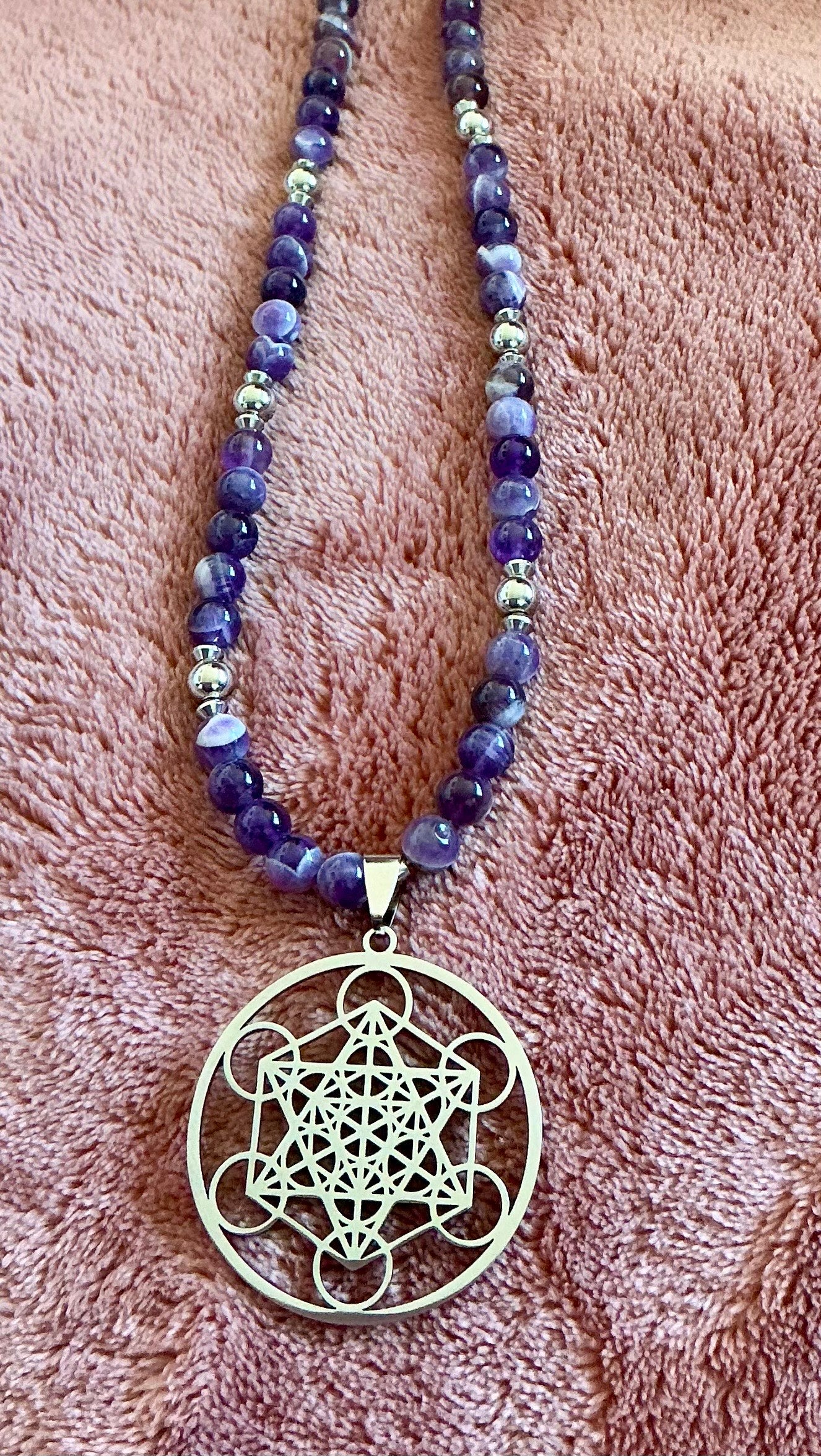 Chevron Amethyst with Sacred Geometry Metatron Necklace