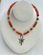 Carnelian & Citrine Crystal Necklace With Ankh + Eye of Ra Pendant
