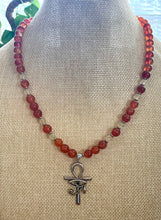 Carnelian & Citrine Crystal Necklace With Ankh + Eye of Ra Pendant