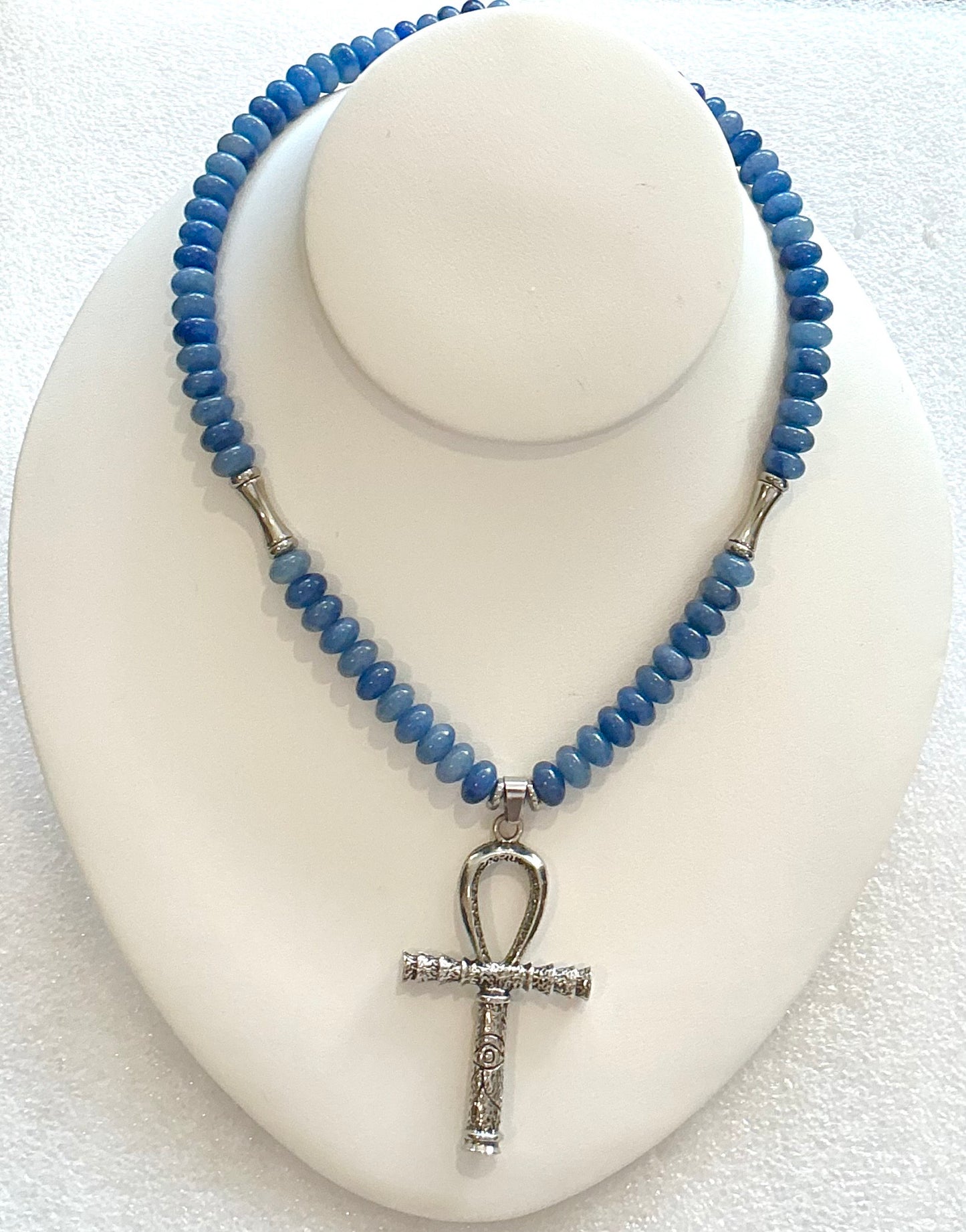 Blue Aventurine Ankh Necklace – Handmade Spiritual Jewelry