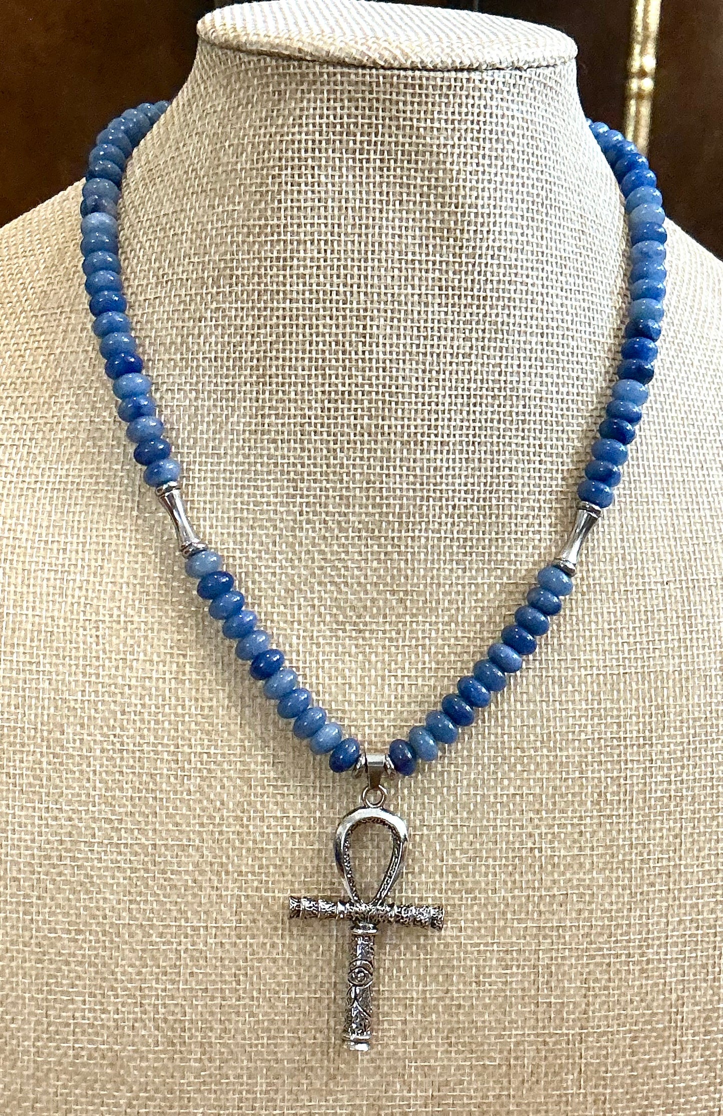 Blue Aventurine Ankh Necklace – Handmade Spiritual Jewelry