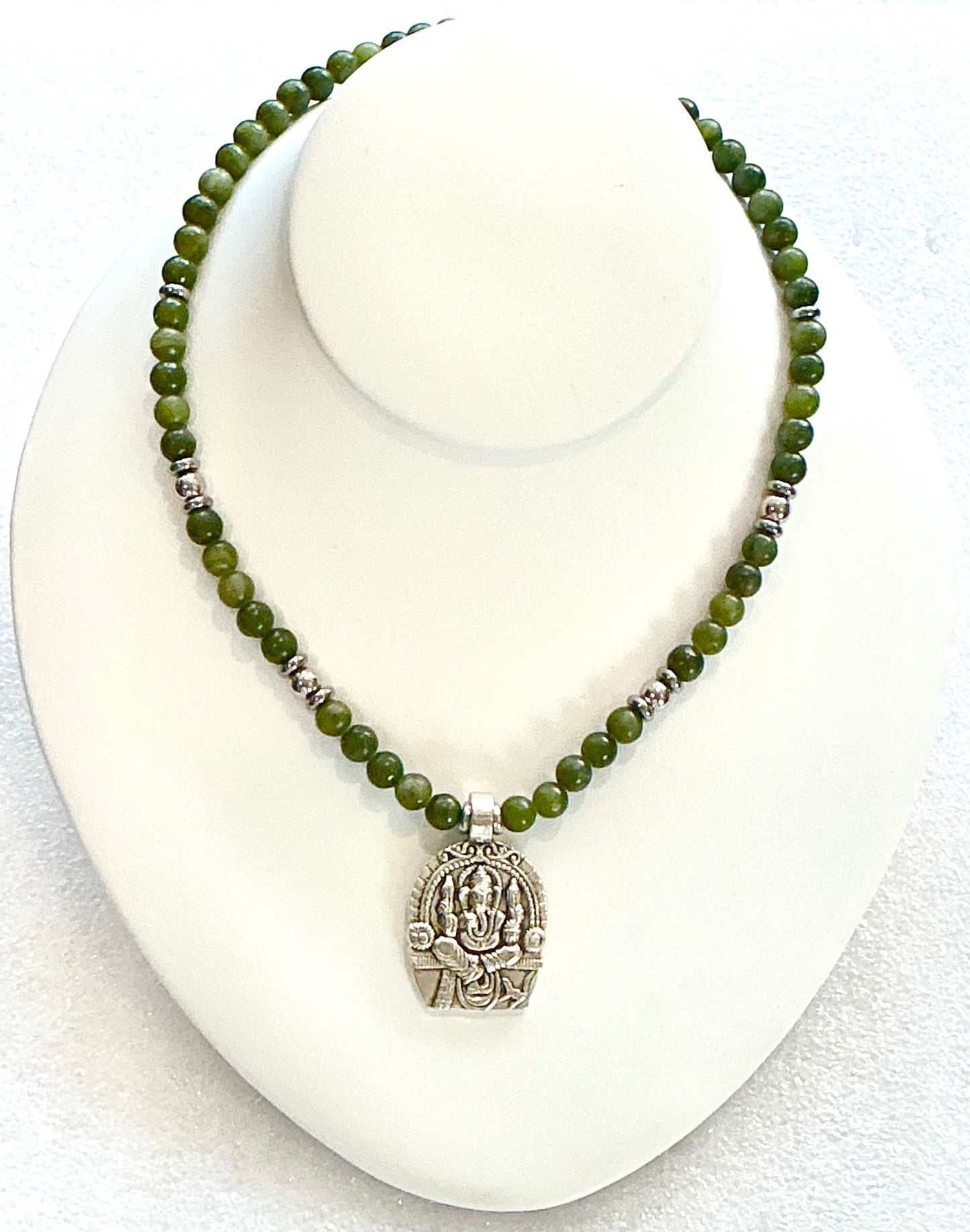 Jade Necklace with Ganesh Pendant – Handmade Sacred Jewelry