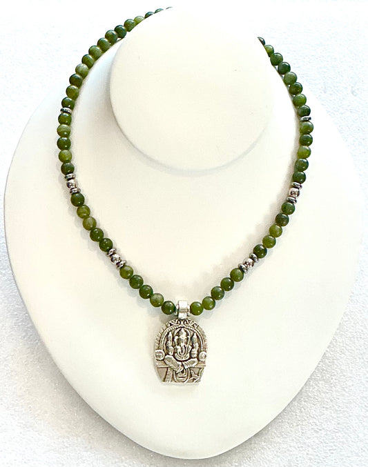 Jade Necklace with Ganesh Pendant – Handmade Sacred Jewelry