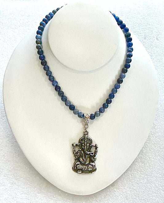 Sodalite Beaded Necklace with Ganesh Pendant – Clarity, Wisdom & Divine Guidance