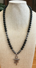 Obsidian & Hematite Beaded Necklace with Ankh + Eye of Ra Pendant – Handmade Protection Jewelry