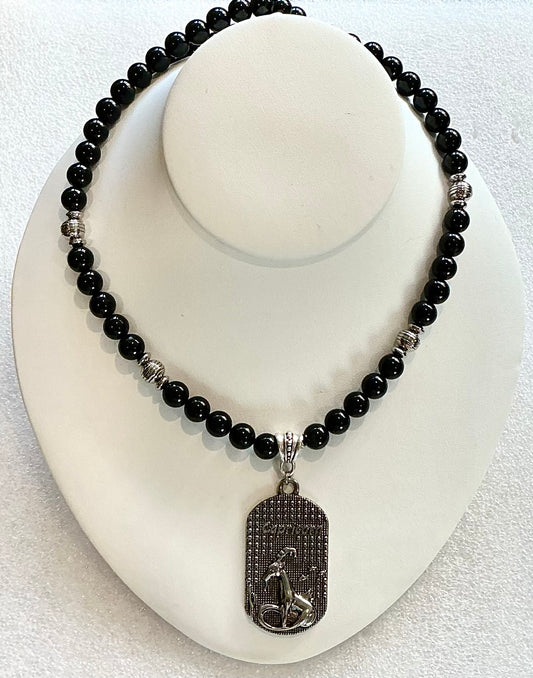 Black Tourmaline Necklace with a Capricorn Pendant