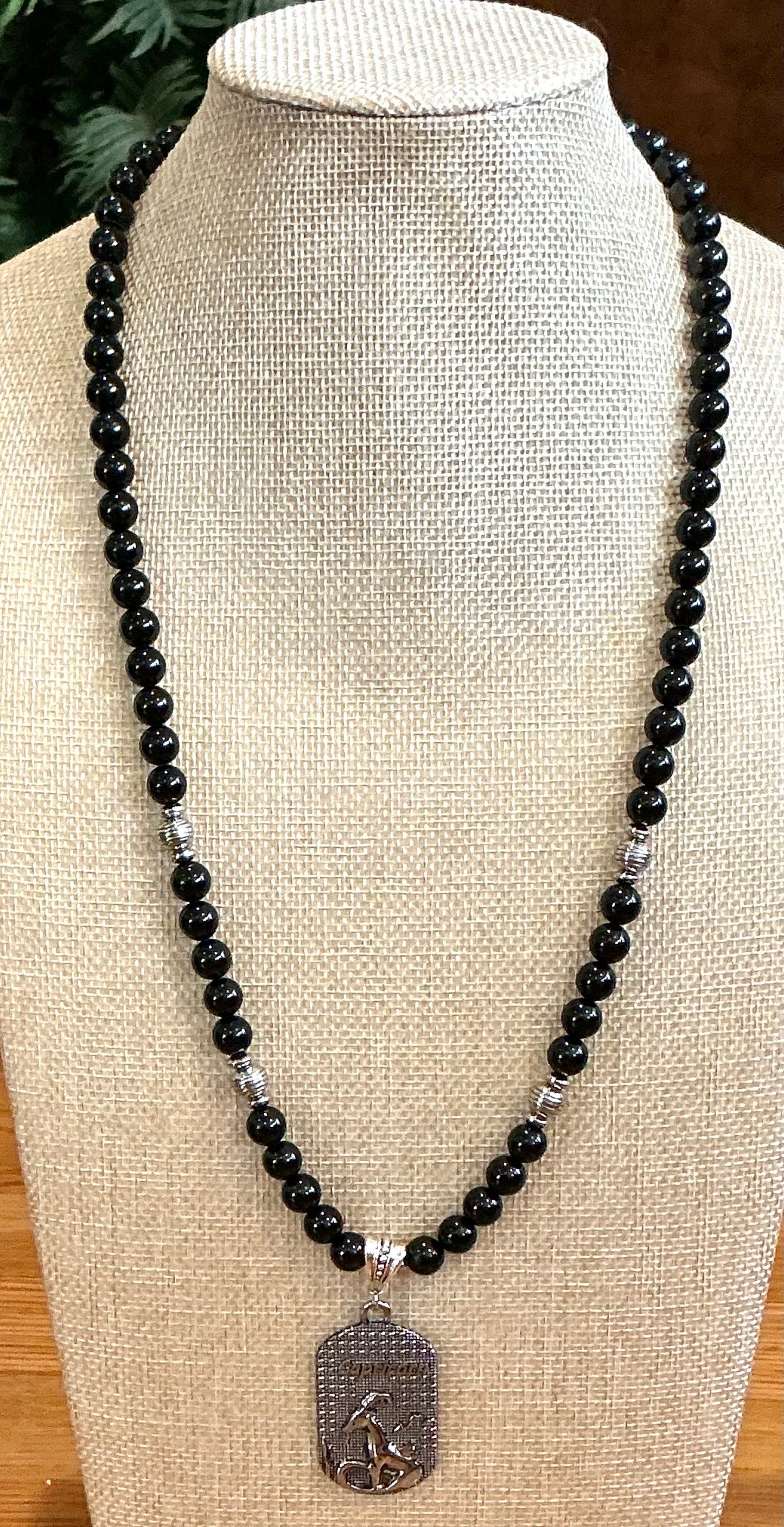 Black Tourmaline Necklace with a Capricorn Pendant